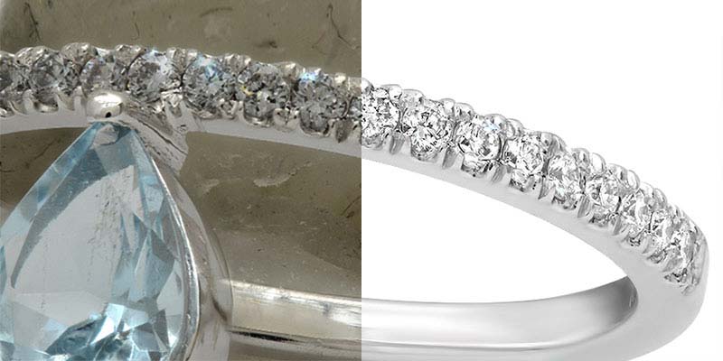 Enhancement of small side diamonds on white gold ring.